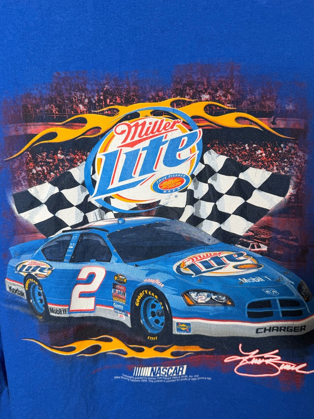 Vintage 2006 Kurt Busch #2 Miller Lite NASCAR Double-Sided T-Shirt XL